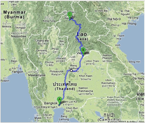 Through Laos and Thailand Distance 1.400 km 3-4 weeks traveling time Arrival before christmans