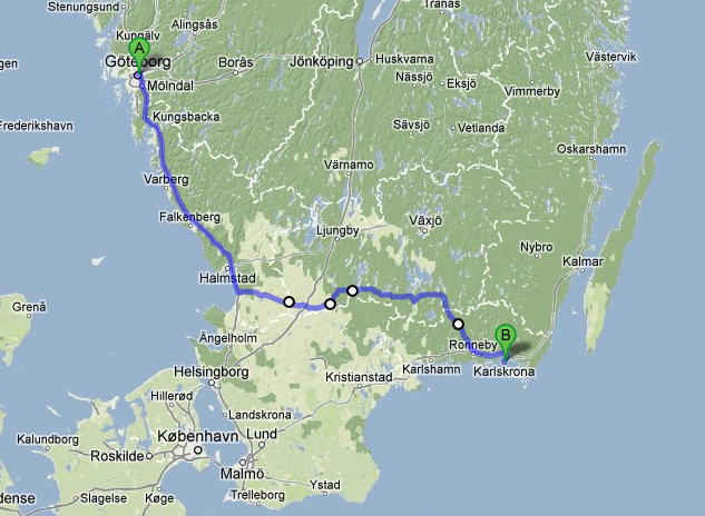 Göteborg - Karlskrona Distance: 380 km Start 16 February 10 traveling days including stops