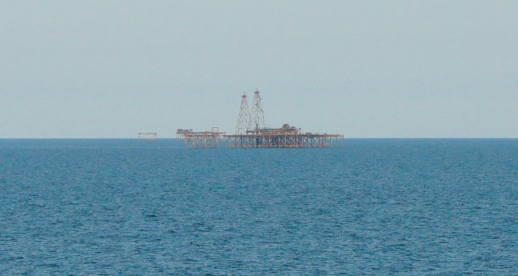 Passing one of the many oil rigs in the Caspian Sea
